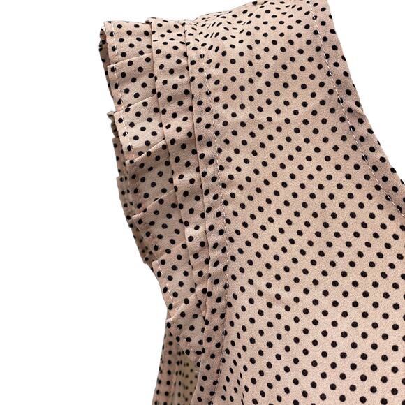 Adrianna Papell Sleeveless Polka Dot Blouse Medium Tan Black Ruffle Work Top - Picture 7 of 12